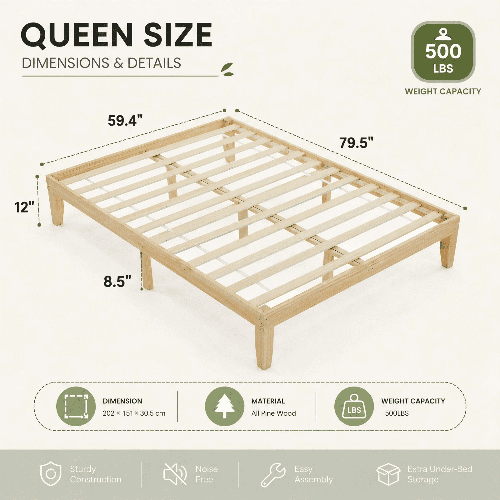 Ktaxon 12" Deluxe Wood Platform Bed Frame, Queen Bed Frame, Mattress Foundation, Natural Wood Finish, Queen
