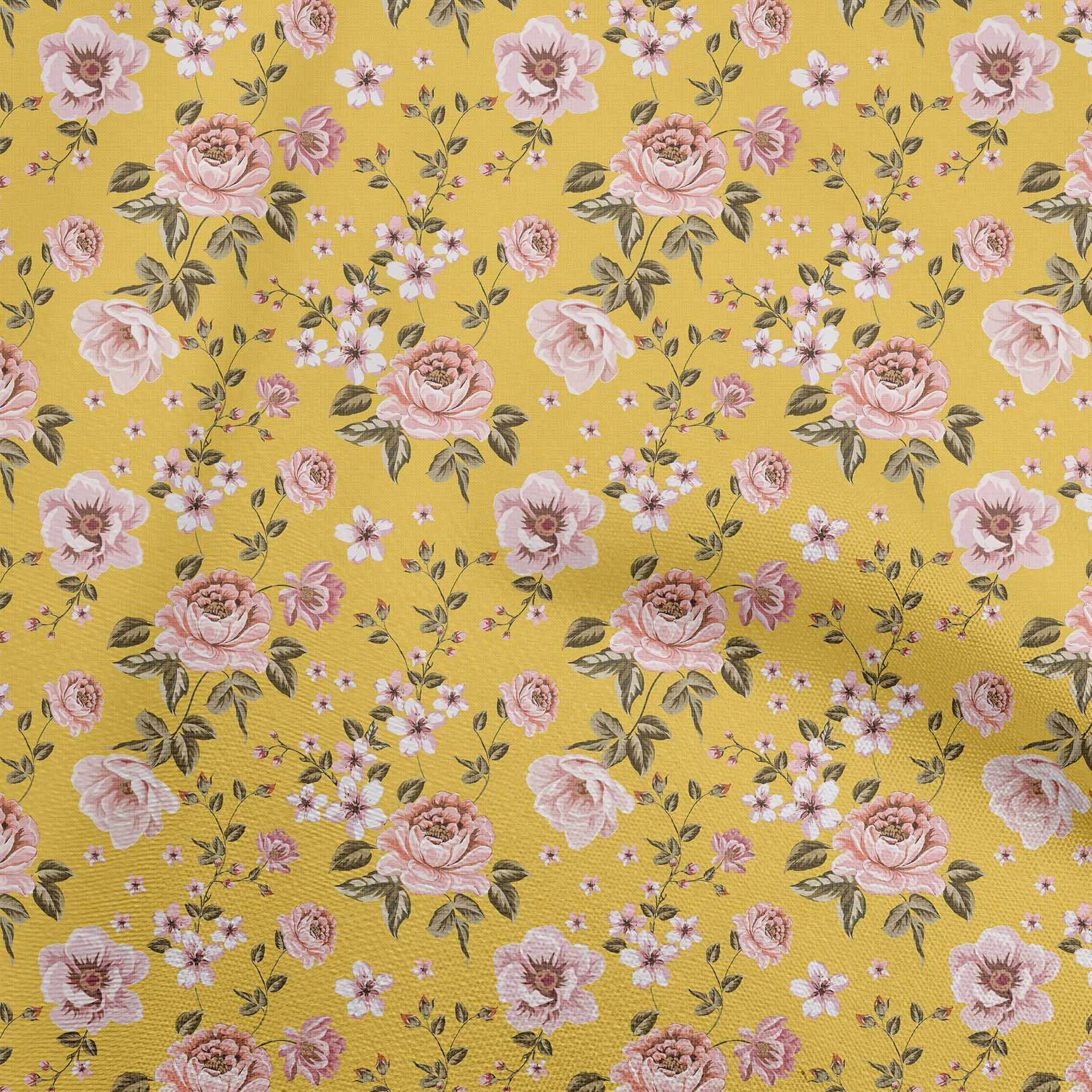 oneOone Silk Tabby Yellow Fabric Watercolor Floral Quilting Supplies ...