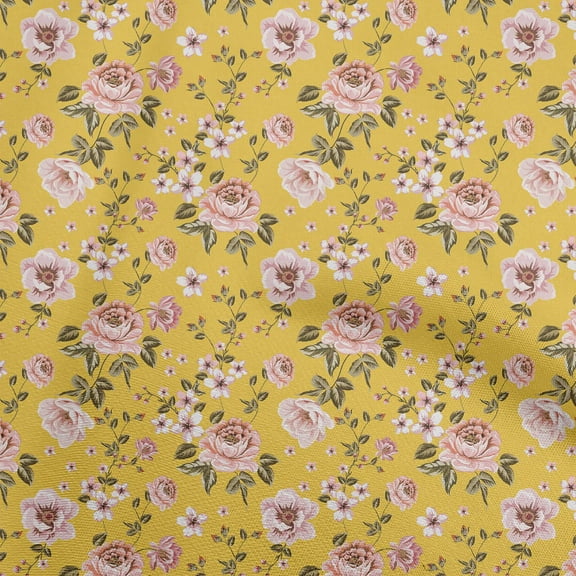 oneOone Cotton Cambric Yellow Fabric Watercolor Floral Quilting Supplies Print Sewing Fabric By The Yard 56 Inch Wide