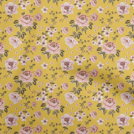 oneOone Silk Tabby Yellow Fabric Watercolor Floral Quilting Supplies Print Sewing Fabric By The Yard 42 Inch Wide-aA