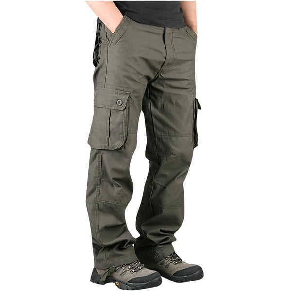 RXIRUCGD Men's Pants Fathers Day Gifts Men's Plus Size Pure Cotton  Multi-pocket Wear-resistant Overalls Trousers 