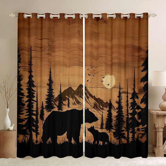 Manfei Wildlife Animal Bear Curtains Pack of 2 (42x84 Each),Natural Landscape Mountain Curtains Blackout,Rustic Western Farmhouse Bedroom Curtains For Boys,Ultra Soft Home Decor