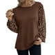 thumbnail image 1 of Blusa de Mujer Pequeño Empalme Floral Cuello Redondo Manga Larga Dobladillo Suelto Manga Puff Jersey Camisa de Ocio Top Marrón XL, 1 of 6