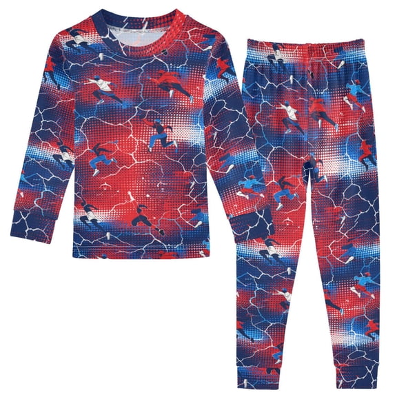 Iauyy Children Cotton Long Sleeve Sleep Tee and Pants Pajama Set, Red?blue Crack Printed 2-Piece, Size 18M-8Y