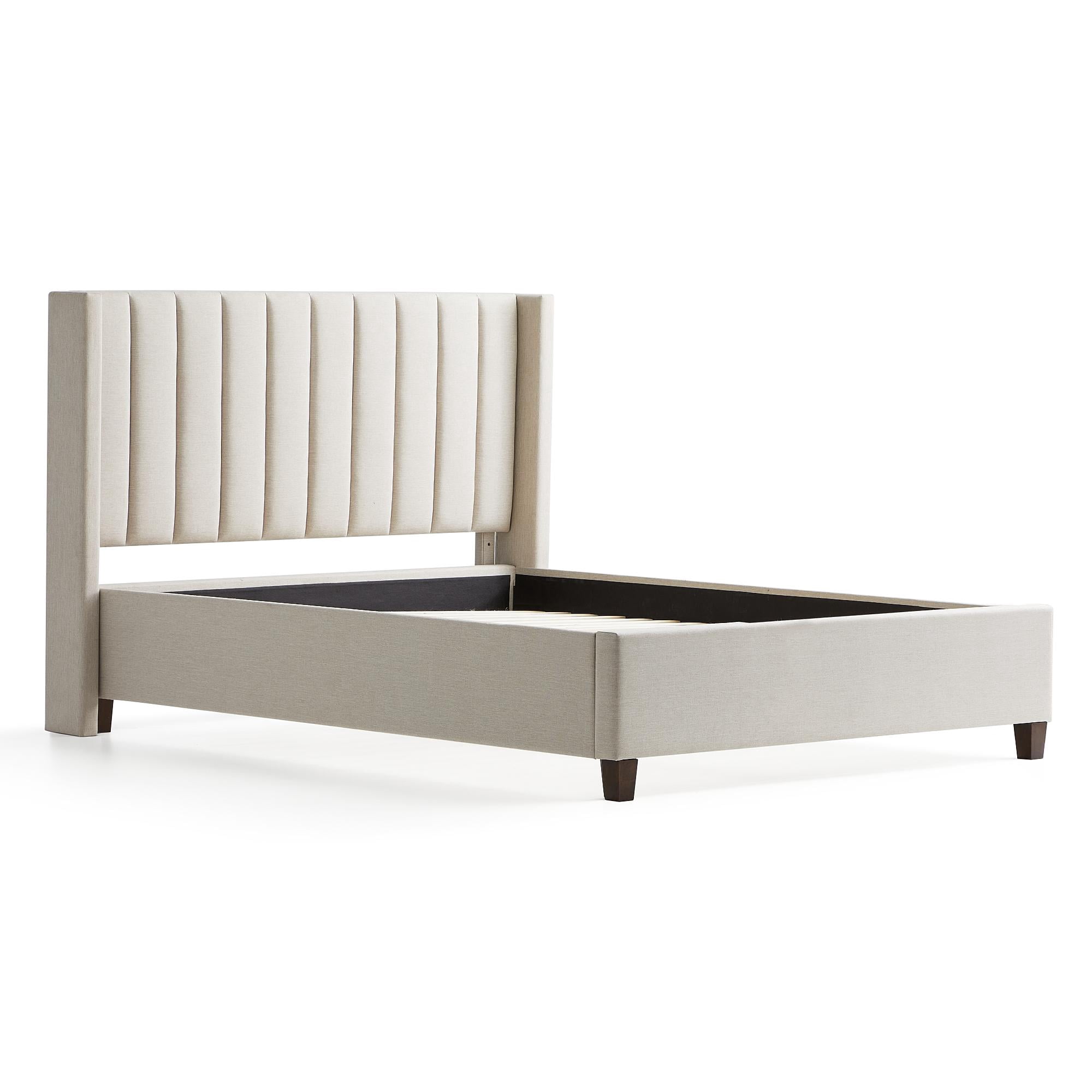 Rest Haven Odessa Tufted Uphosltered Wingback Platform Bed, Queen, Oat