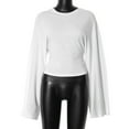 thumbnail image 5 of BiZtdJrK Women Trendy Cropped Tops Cinched Waist Flare Long Sleeve Crew Neck T Shirt Loose Fit Going Out Tee Shirts White M, 5 of 10