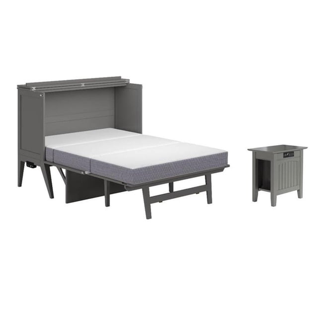 Home Square Ensemble de 2 Lits Escamotables Gris Format Double avec Matelas et Table d'Appoint