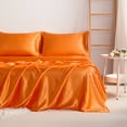 thumbnail image 6 of Luxury Satin Full Sheet Set, Orange 4-Piece, Silky Deep Pocket Fitted Sheet for Hair and Skin, 6 of 8