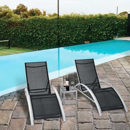 3 PCS Outdoor Patio Pool Lounger Set Reclining Garden Chairs Glass