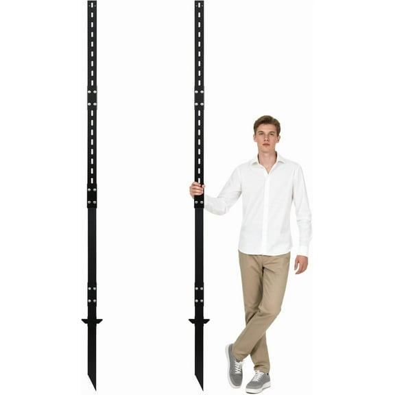 2 Pack 8 Feet Heavy-Duty Rust-Proof Metal Sign Stakes - Wind & Dust Resistant, Fits 7-18 Inch Yard/Road Signs (Black)‌
