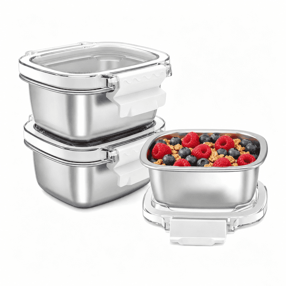 Stainless Steel Food Storage Containers with Lids 15.22 oz Small Snack Boxes Reusable Leakproof Freezer Safe Meal Prep 3 Pack