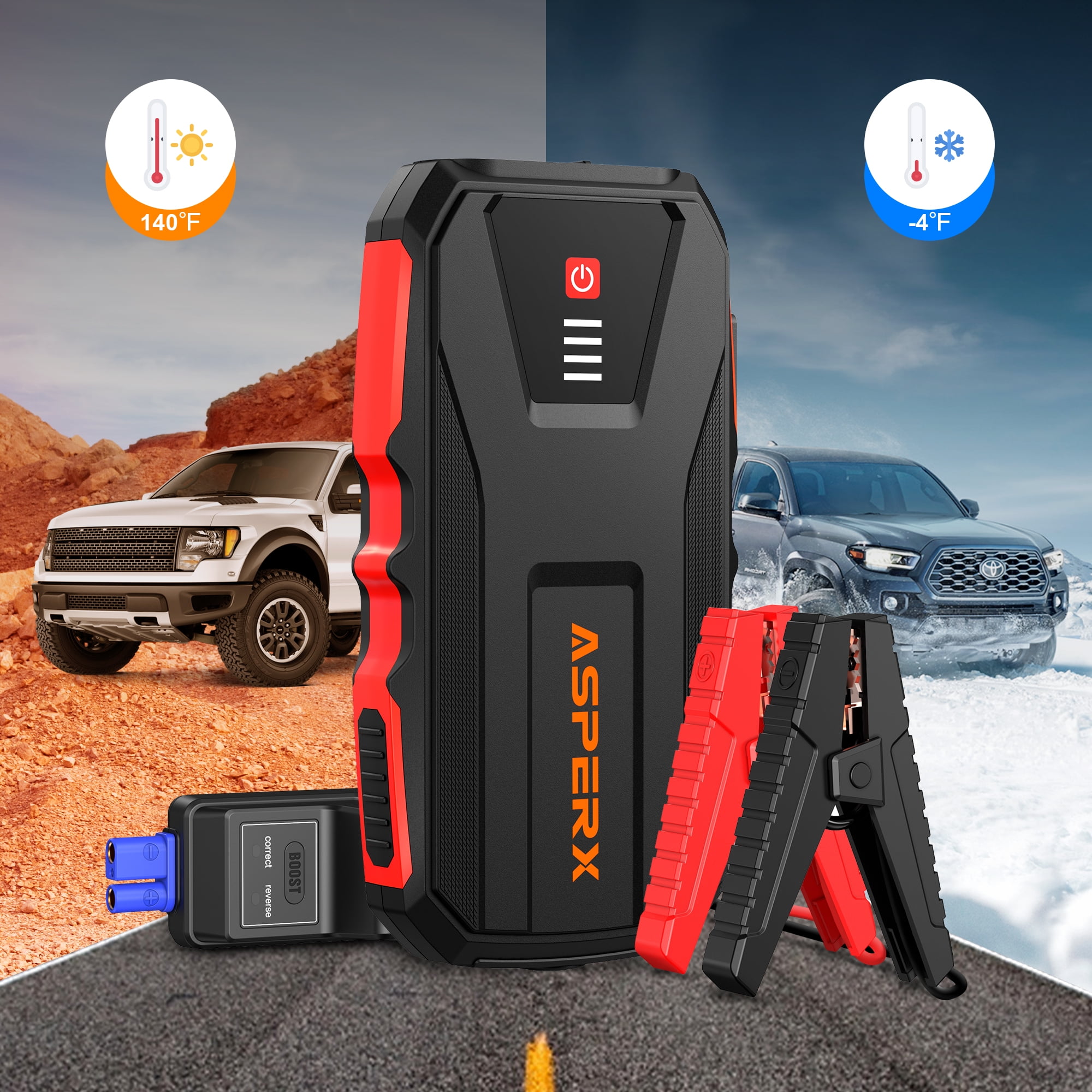 ASPERX 3000A Car Battery Jump Starter, 12V Jump Starter Battery Pack (up to 10.0L Gas or 8.0L Diesel), Portable Jump Box with Power Bank/Dual USB/LED Light