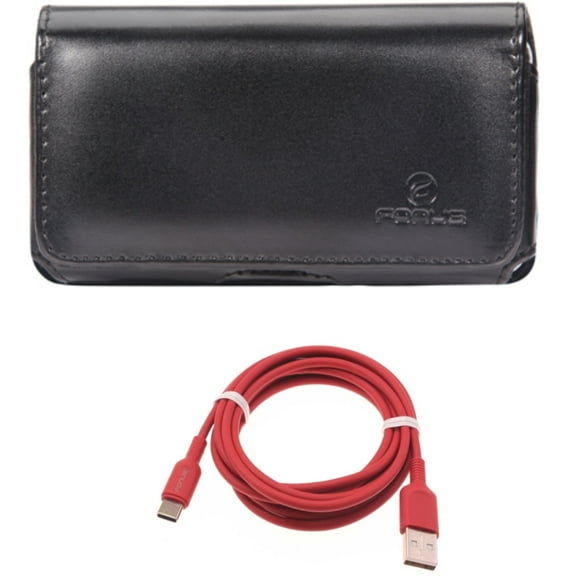 Case Belt Clip w 6ft USB-C Cable for Samsung Galaxy S22,S21,S20 - Leather Swivel Holster, Red Charger Cord Power Combo