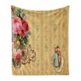 thumbnail image 1 of Vintage Soft Flannel Fleece Throw Blanket, Country House Themed Romantic Image with Retro Romantic Roses, Cozy Plush for Indoor and Outdoor Use, 60" x 80", Sand Brown Pale Pink, by Ambesonne, 1 of 6