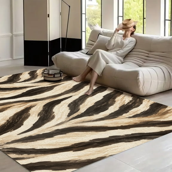 NIANHE Neutral Zebra Stripe Texture Living room carpet Washable Area Rug for Living Room, Non Slip Large Decor Carpet for Bedroom Dining Office