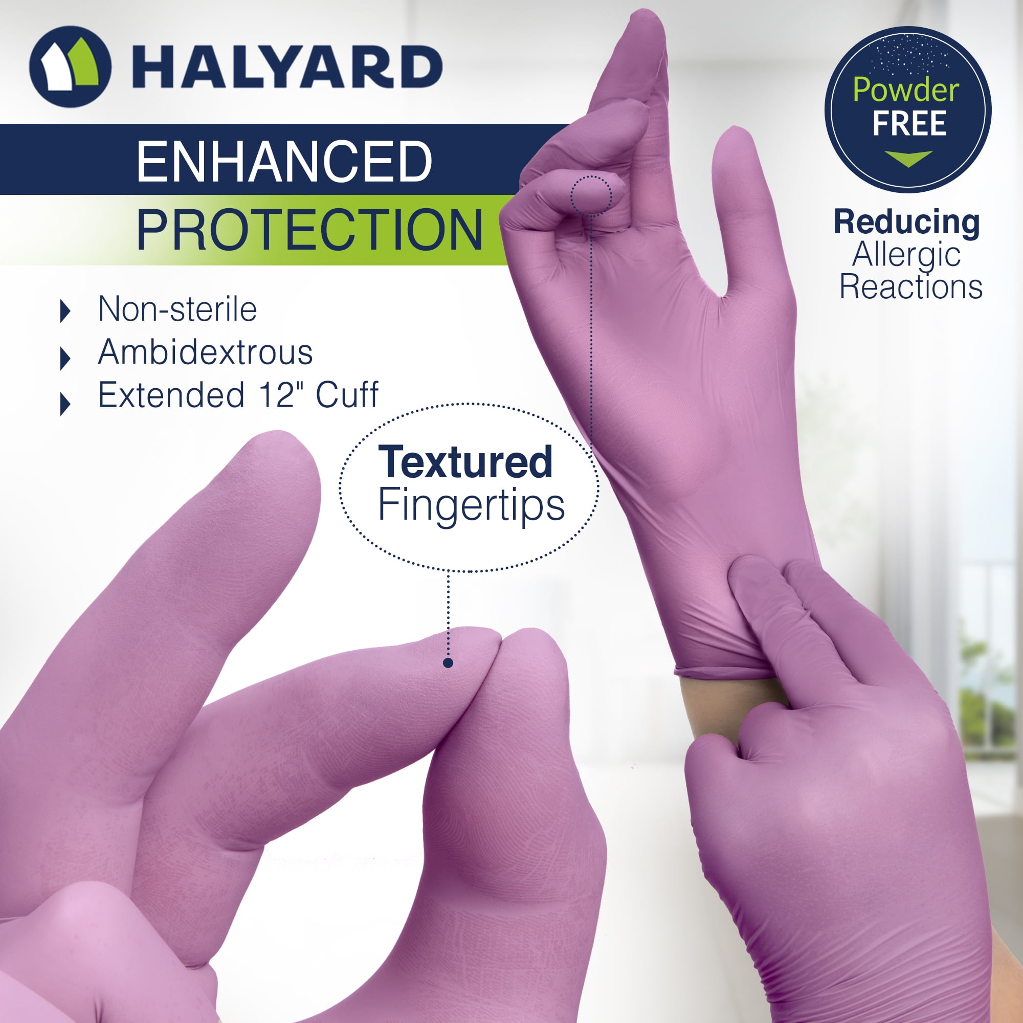 HALYARD PINK UNDERGUARD Nitrile Exam Gloves, Powder-Free, 4.7 mil, Extended 12 Inches Cuff, Pink, Small, 47453 (Box of 100)