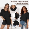 thumbnail image 2 of SWQZVT Women's Oversized V Neck T Shirt Short Sleeve Loose Fit Casual Workout Summer Basic Tee Top, 2 of 7