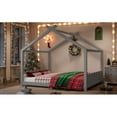 thumbnail image 5 of Queen Size House Floor Bed with Roof, Floor Bed with Slats Support, Low Profile House Bed with Headboard & Footboard, Queen Size Platform Bed, Grey, 5 of 11