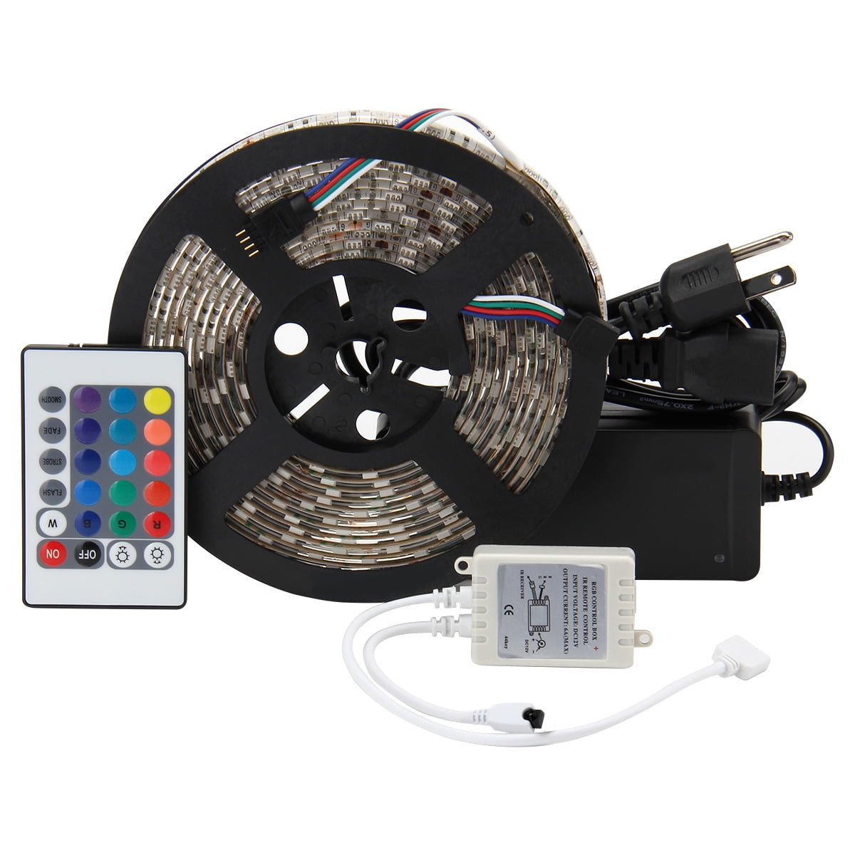 SUPERNIGHT 16.4ft 300leds 5050 RGB LED Strip Light (IP65 Waterproof) with 24Keys Remote Controller Power Supply Adapter For Motorcycle Car lighting TV Wall Backlighting Display Bar Club Lights