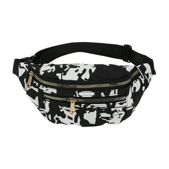Unique Bargains 1 Pc Fanny Pack Retro Print Waist Bag Black White