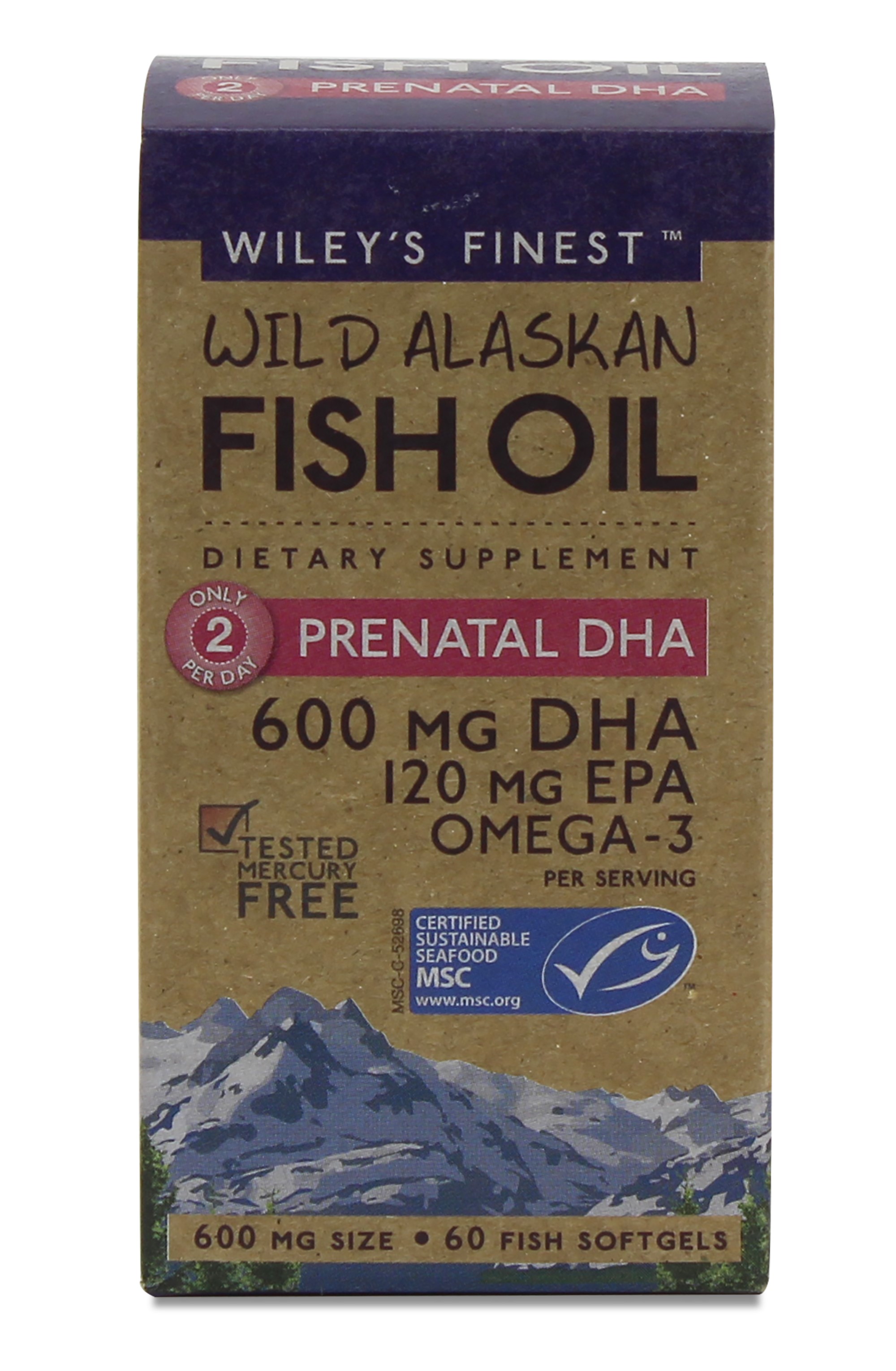 Wiley's Finest Wild Alaskan Fish Oil Prenatal DHA Softgels, 600 Mg, 60