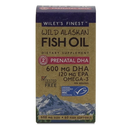 Wiley's Finest Wild Alaskan Fish Oil Prenatal DHA Softgels, 600 Mg, 60