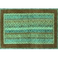 thumbnail image 1 of Ahgly Company Machine Washable Indoor Rectangle Abstract Turquoise Blue Modern Area Rugs, 7' x 9', 1 of 4