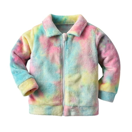 

4t Winter Coat Coat for Girl Toddler Girls Long Sleeve Winter Warm Outwear Jacket Coat Tie Dye Mixed Color Fashion Zipper Girls Lined Coats Size 8