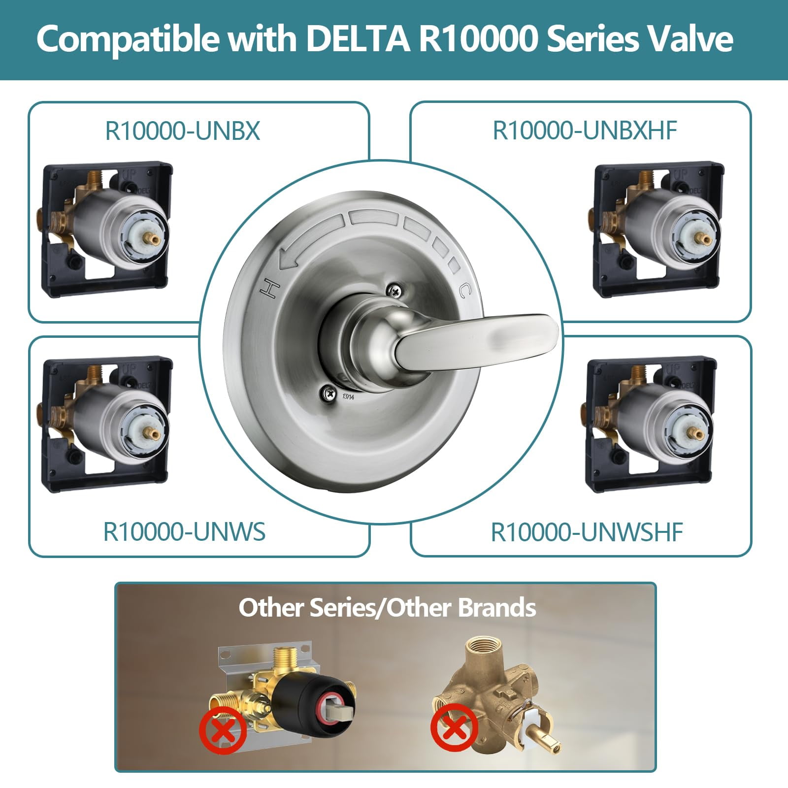 Replacement 8" Rain Shower Faucet Tub Trim Kit for Delta 13/14 Series, High Pressure Square Rain Shower Head& Handle Set System, Brushed Nickel (Valve& Catridge Not Inclued)