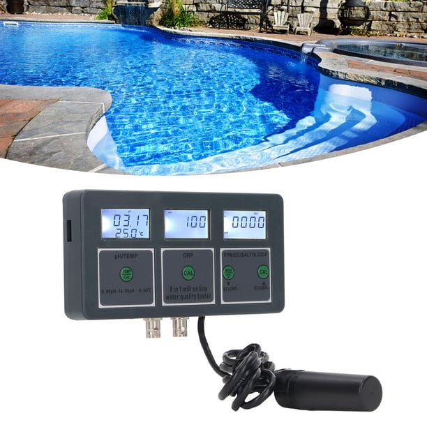 Medidor De Prueba De Temperatura 5 En 1 De Del Agua Multiparámetro PH EC CF TDS, Retroiluminación, Probador De Monitor Continuo Recargable Montable En La Pared Para