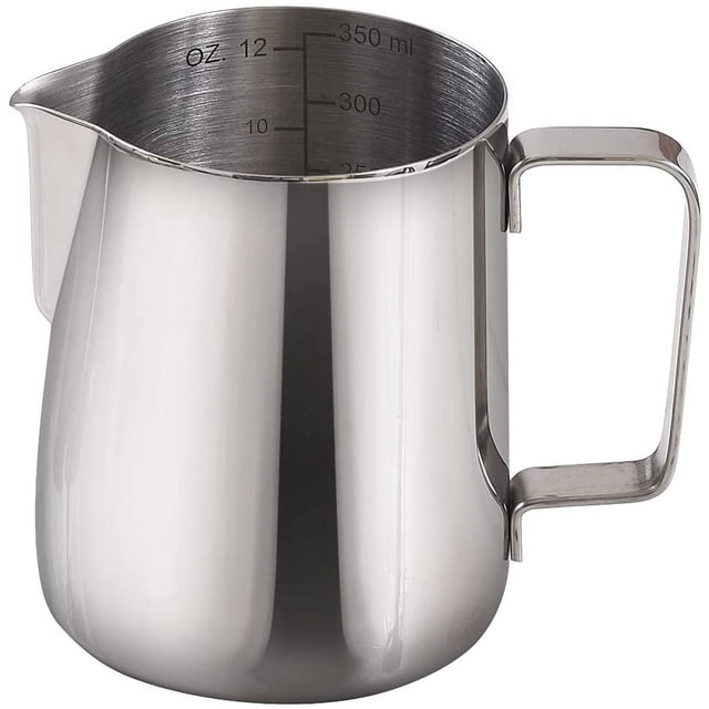 Jarras de vapor para café expreso, 12 onzas/350 ml, jarra para hacer espuma de acero inoxidable con escala de medición