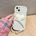 thumbnail image 3 of Antique White Heart Phone Case Compatible with iPhone 15 Pro Max, Cute 3D Big Love Heart Phone Case, Curly Wave Shape Heart Phone Cover with Heart Bracelet for Women Girls, 3 of 12