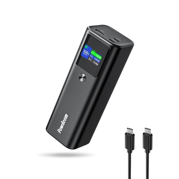Banco de Energía Powdeom 140 W Negro con Visualización Digital Inteligente y Cargador Portátil de 3