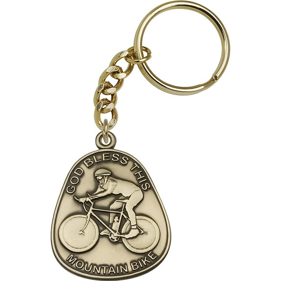 Antique Gold-Plated God Bless This Mountain Bike Keychain 1 7/8 x 1 1/2 inches