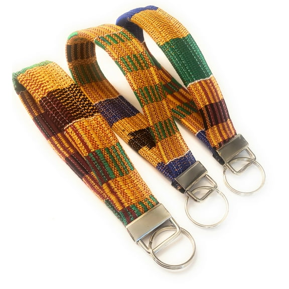 Kente Cloth Key Fob Keychain Wristlet, 5 inch x 1 inch