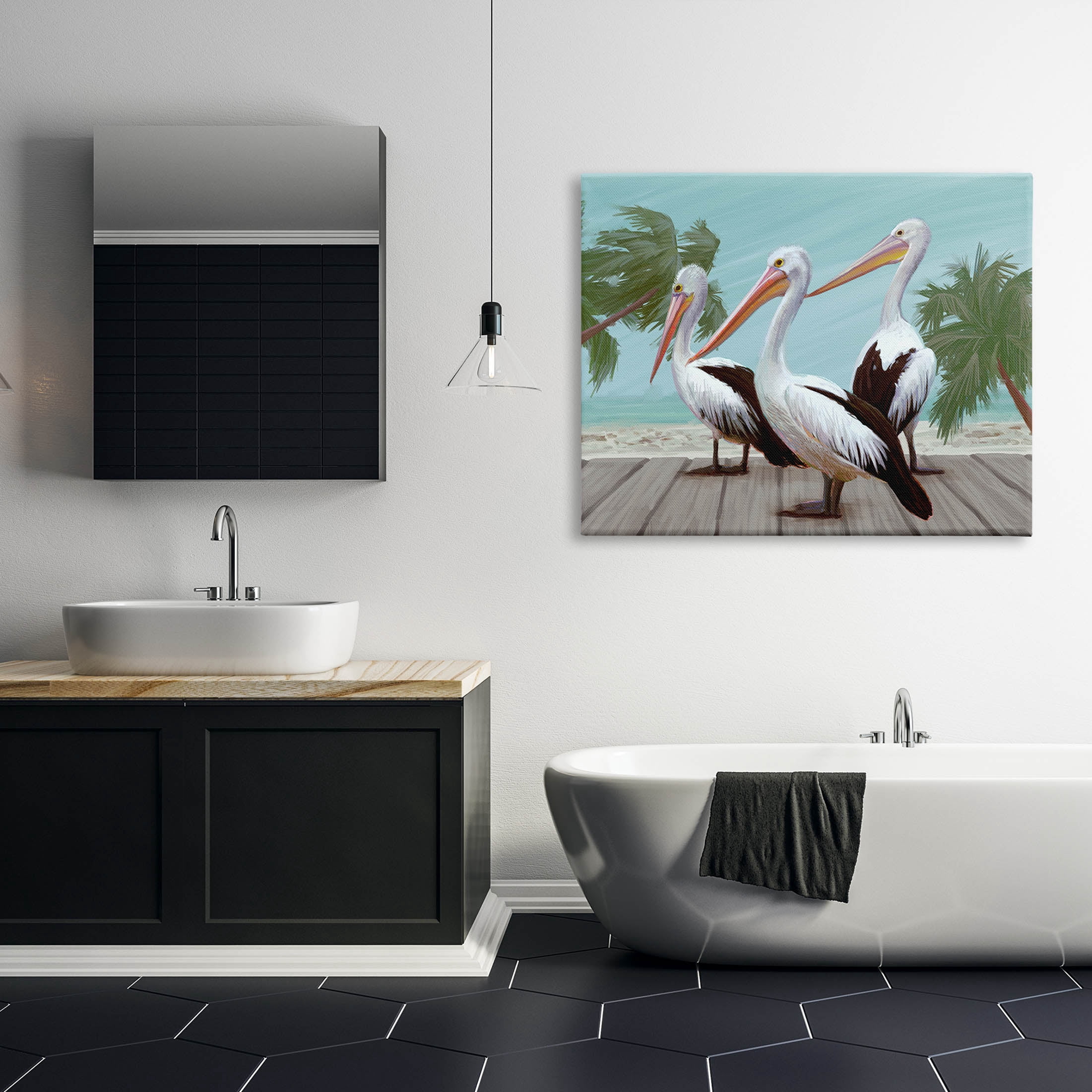 Stupell Industries Tropical Beach Pelicans Palms Graphic Art Gallery Wrapped Canvas Print Wall Art, Design by Ziwei Li