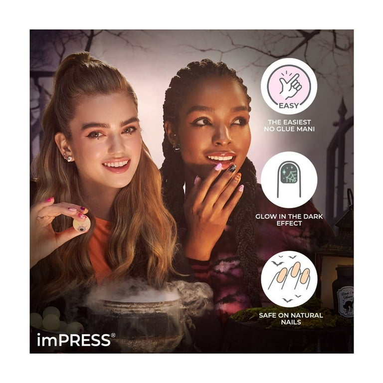 pack) KISS imPRESS No Glue Needed Press On Nails, Design Glow in
