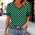 thumbnail image 2 of MaFYtyTPR Women's Short Sleeve Tops Fashion Spring Summer Clothing Polka Dots Base T-shirt Button Short Sleeve V-Neck Shirts A-Green M, 2 of 5