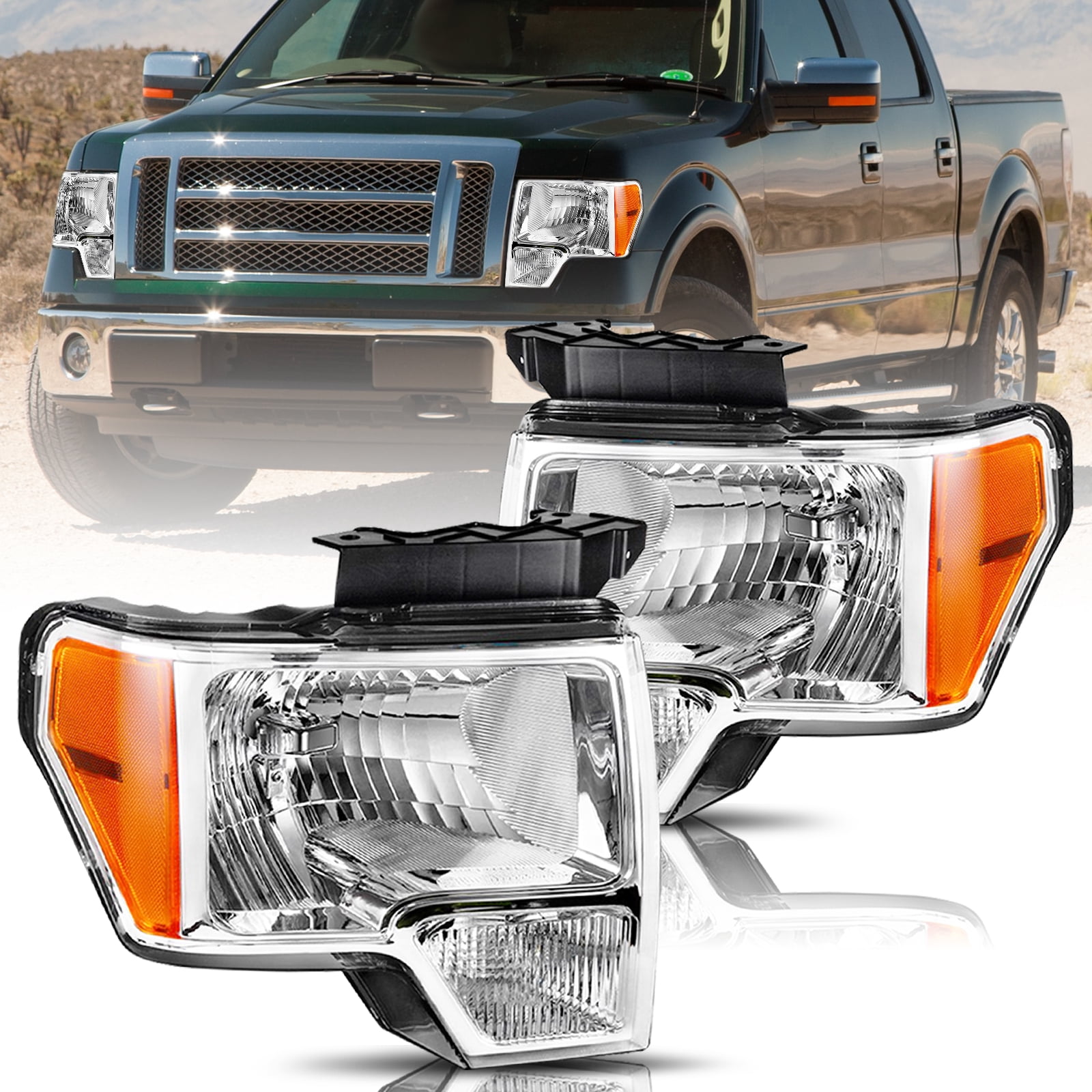 BRYGHT-For 2009 2010 2011 2012 2013 2014 Ford F-150 F150 Pickup Chrome Headlights Pair