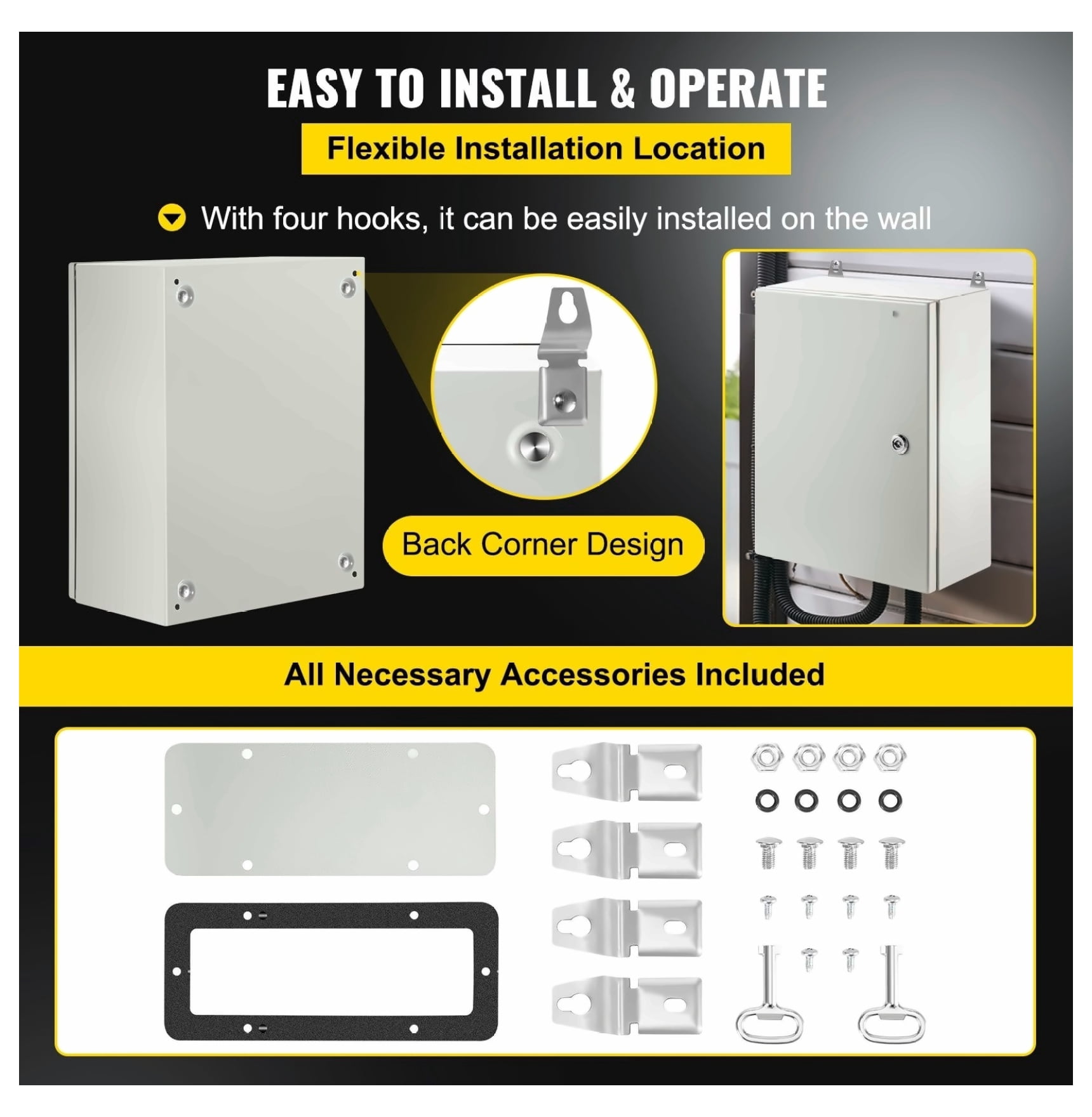 Electrical Enclosure Box 16x12x6 inch, Carbon Steel Waterproof Junction Box, IP66 Outdoor Electrical Boxes with Mounting Plate for DIY Projects