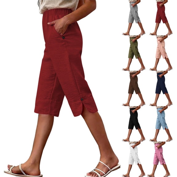 Smsaxvxz Women's Bermuda Pants Fashion Solid Pockets Casual Summer Beach Shorts Red 2XL
