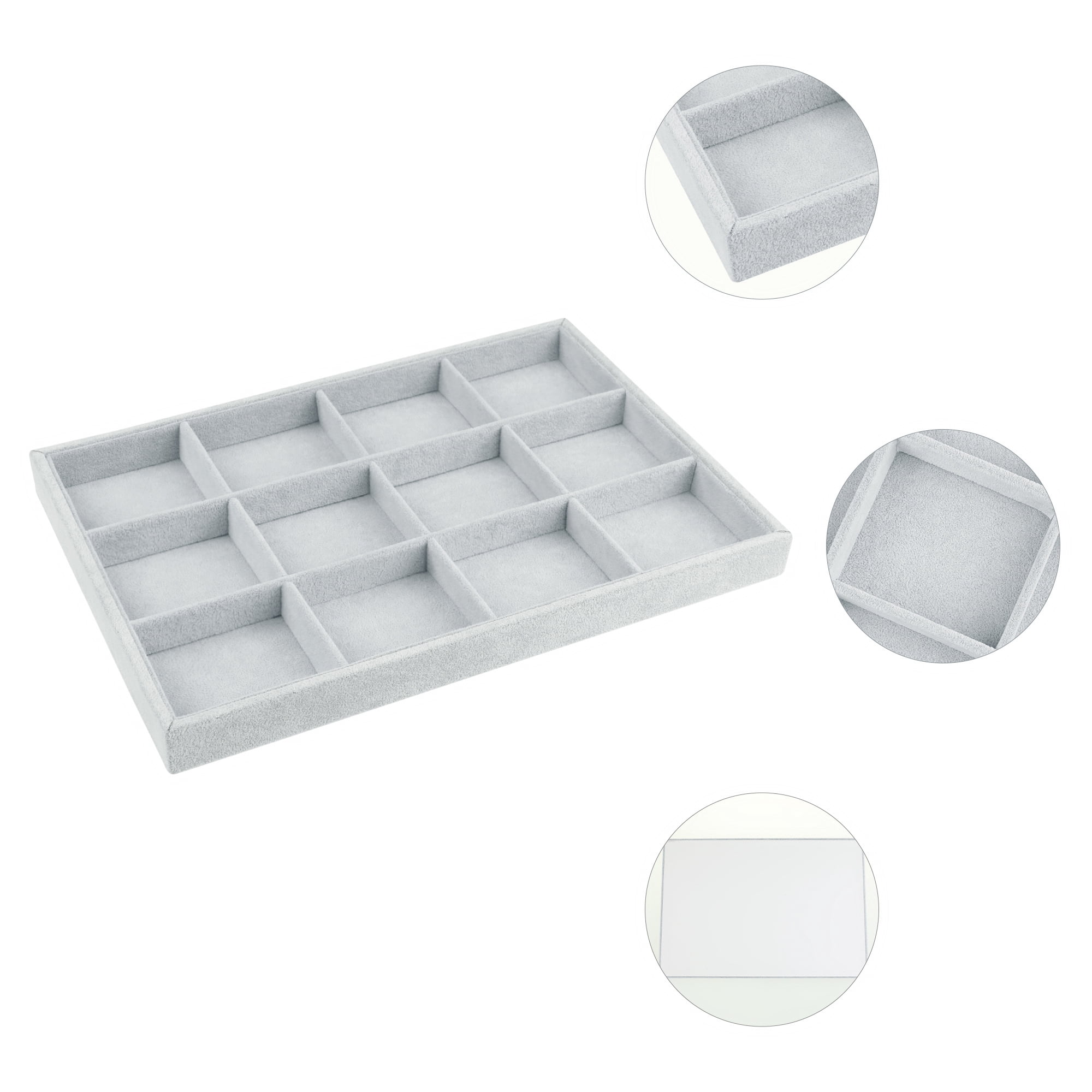 Unique Bargains Velvet Jewelry Boxes Holder Organizer Trays with Removable Dividers Gray 12 Grid Tray