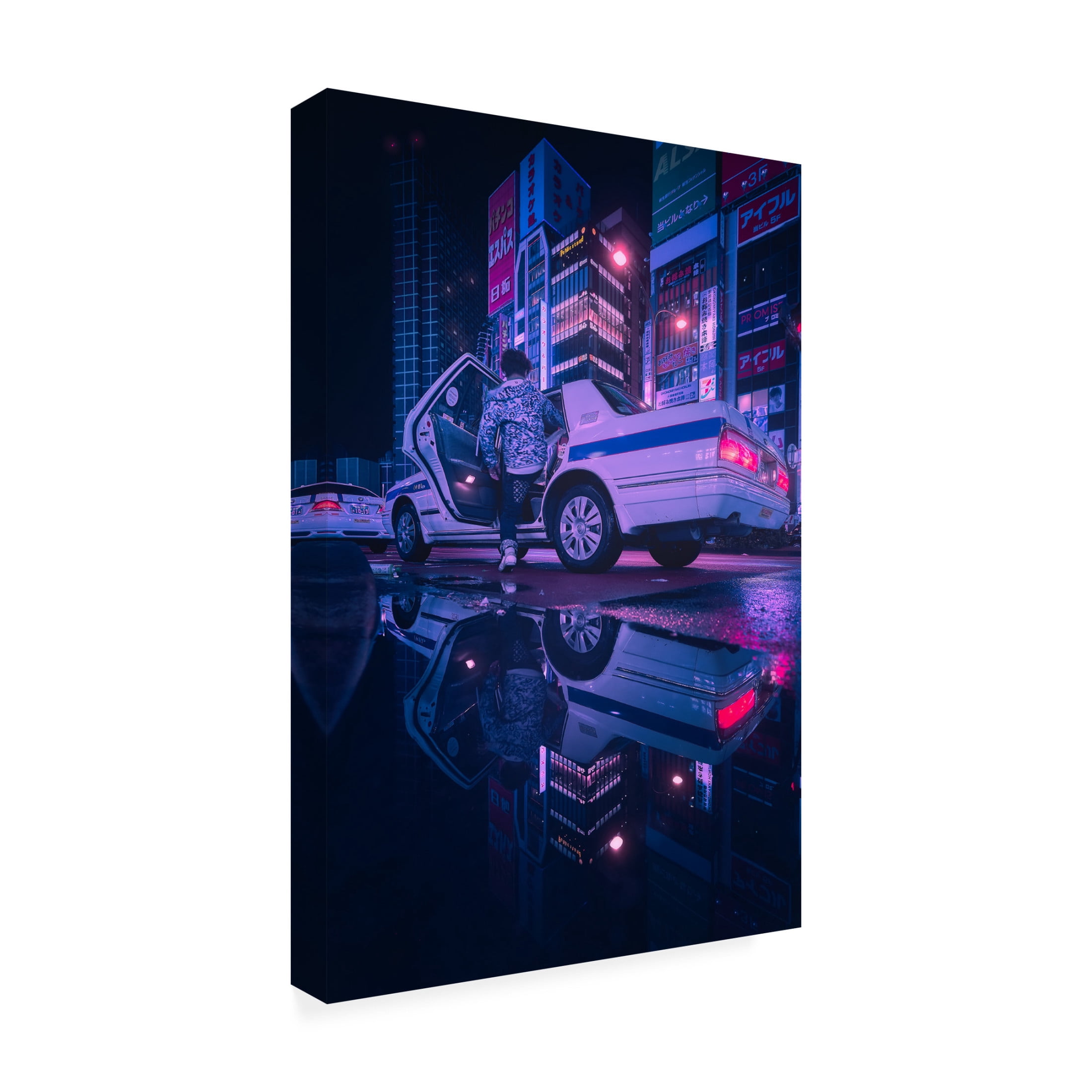 Canvas Wall Art - Javier De La 'Tokyo Blue Rain' Wall Art for Living Room, Bedroom, or Office Décor by Trademark Fine Art - 30 x 47 Inches