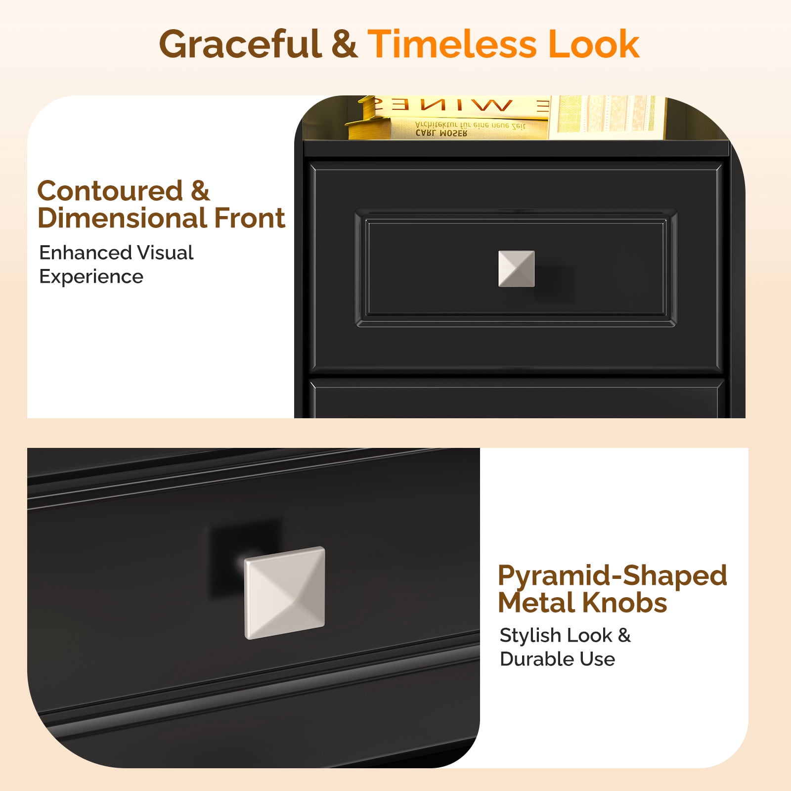 Astoutdoor 2-Drawer Bedside Table with Shelves, Socket, and 16-Color Light, Black, 15.75 x 13.78 x 23.62 in