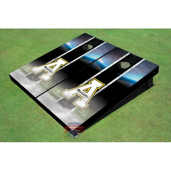 Appalachian State University "A" Field Long Strip Matching Black Themed Cornhole Boards