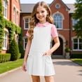 thumbnail image 7 of Arlun Girls Sleeveless Uniform Jumper Dress Cute Crew Neck Short Sleeve Knee Length School Pleated Dresses with Side Pockets Solid Color Casual Back to School Clothes 1-White 150, 7 of 7