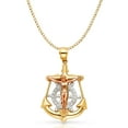 thumbnail image 1 of 14K Tri Color Gold Jesus Crucifix Anchor Pendant with 3.5mm Hollow Cuban Chain Chain Necklace - 22", 1 of 4