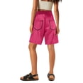 thumbnail image 3 of Garbnen Bermuda Women's Shorts Patchwork Curve Womens Biker Shorts Drawstring Striped Women Cargo Shorts with Multiple Pockets, 3 of 4
