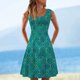 thumbnail image 2 of Vestido casual de verano para mujer, sin mangas, hasta la rodilla, plisado, cuello redondo, estampado Fridja  hjkh2425, 2 of 5