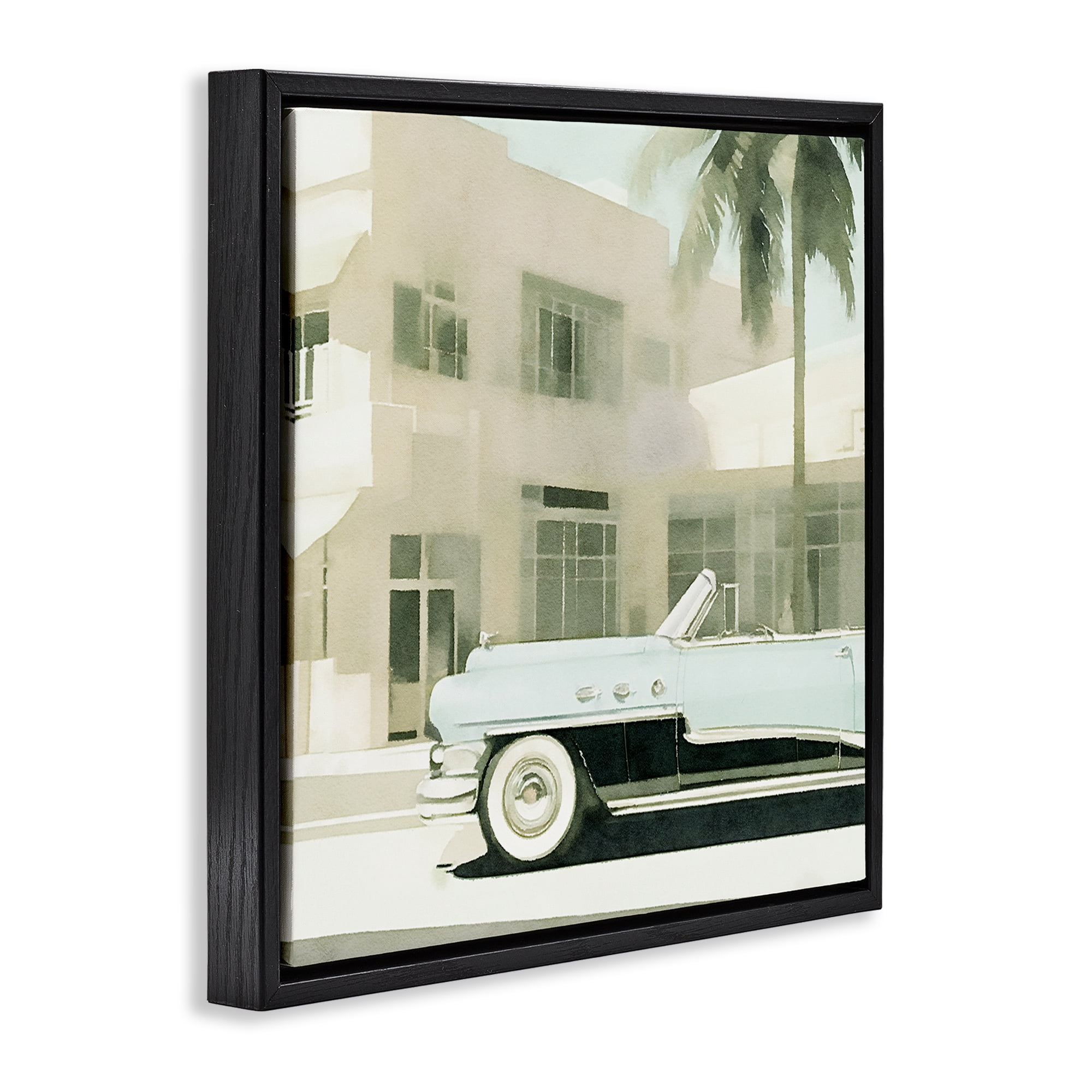 Stupell Industries Miami Car & Palm Tree Transportation Painting Black Floater Framed Canvas Art Print Wall Art, 25 x 25